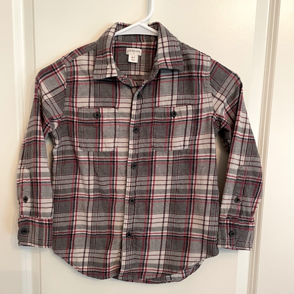 J.Crew Crewcuts SZ 6/7 Boys' long-sleeve flannel shirt- Grey & Red